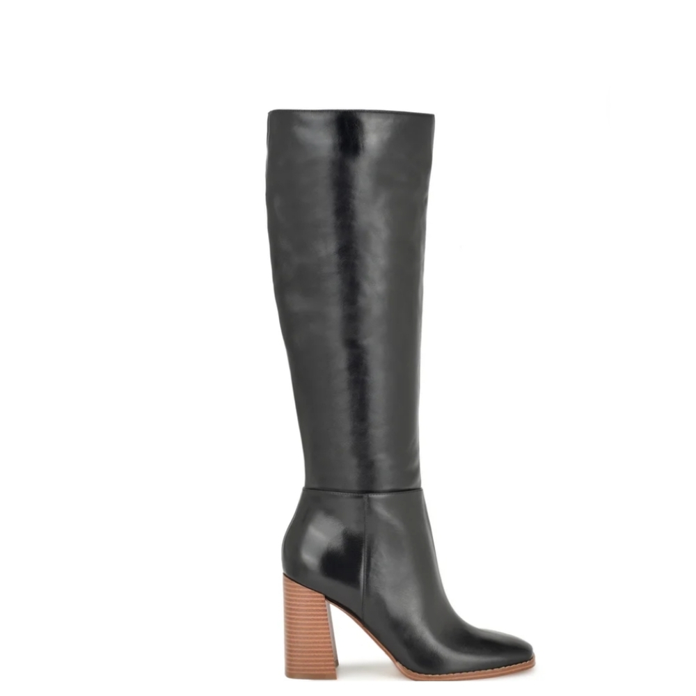 Temas Black Leather Knee-High Boots